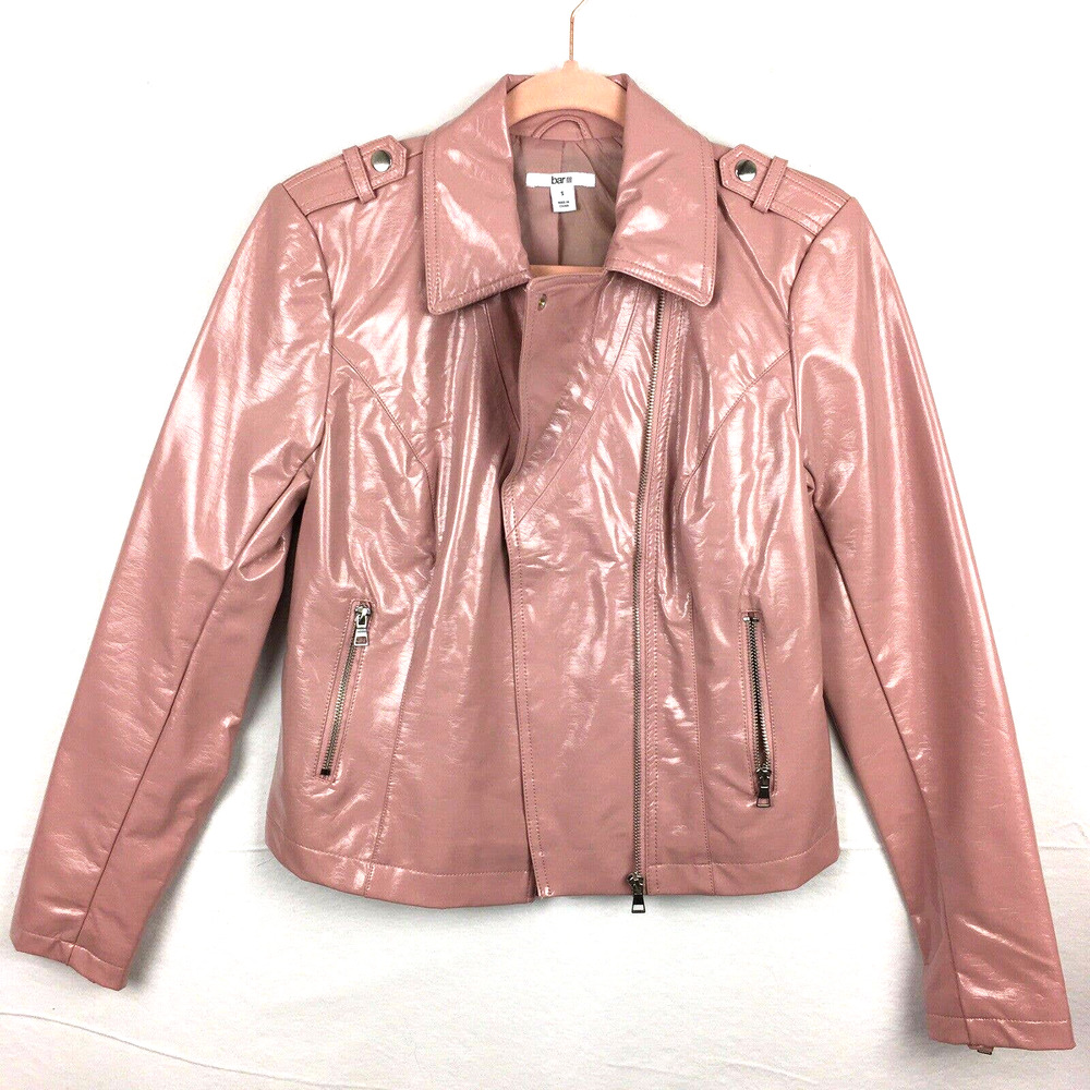 Pink Faux Vegan Leather Motorcycle Biker Jacket S